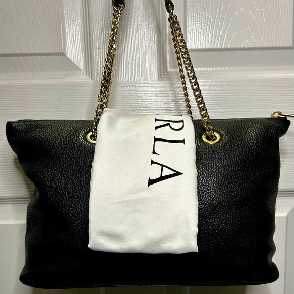 Furla Julia Leather Shoulder Bag with Gold Chain/Black Leather Straps (Black) - Picture 2 of 6